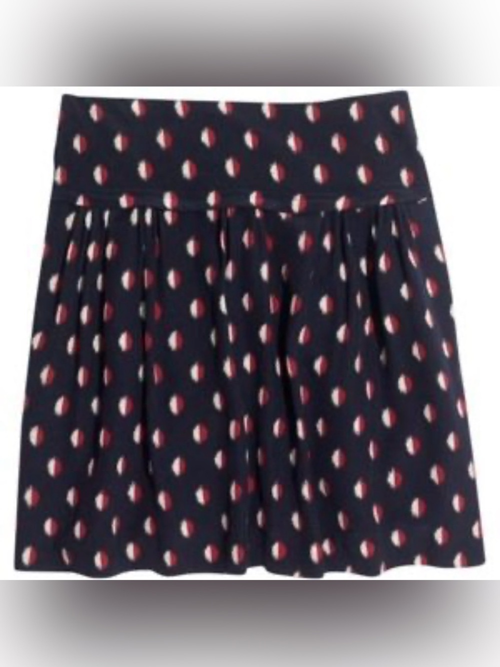 Madewell Navy Skirt with Red and White Polka Dot Print